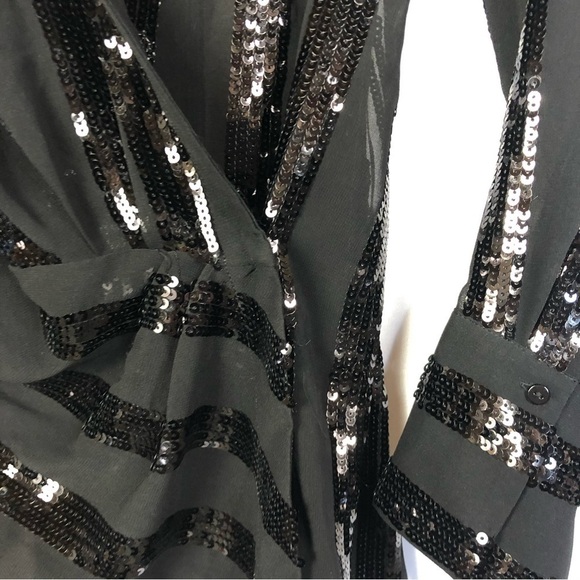 Zara Black Draped Sequin Wrap Long Sleeve Blouse S - Picture 5 of 5